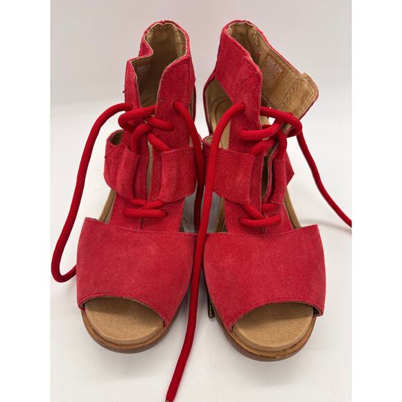 Sorel Joanie red suede wedge lace up sandals size 7 - Picture 2 of 8